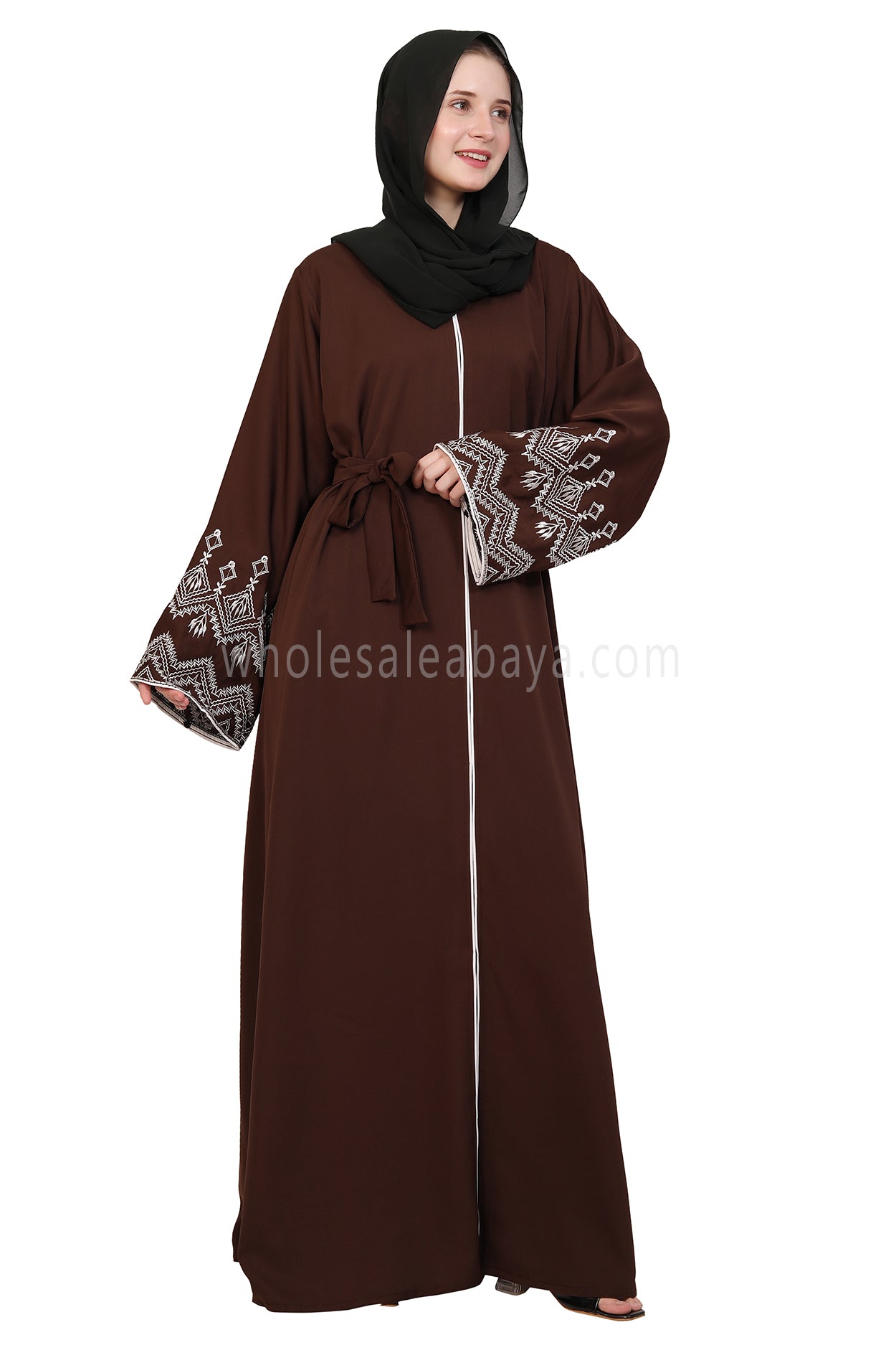 Nida Open Abaya With Embroidered Sleeves
