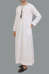 Men's Embroidered Omani Thoube With Tassel 90074 White