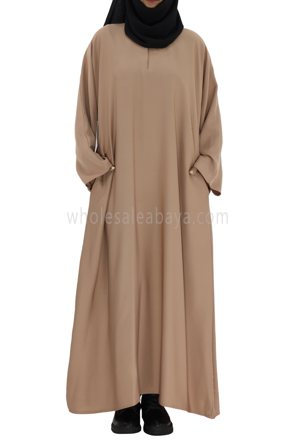Plain Closed Abaya With  A-Line Straight Cut Caramel Brown Colour