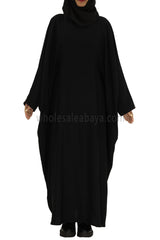 Plain Closed Butterfly Abaya With Inner Belt Black