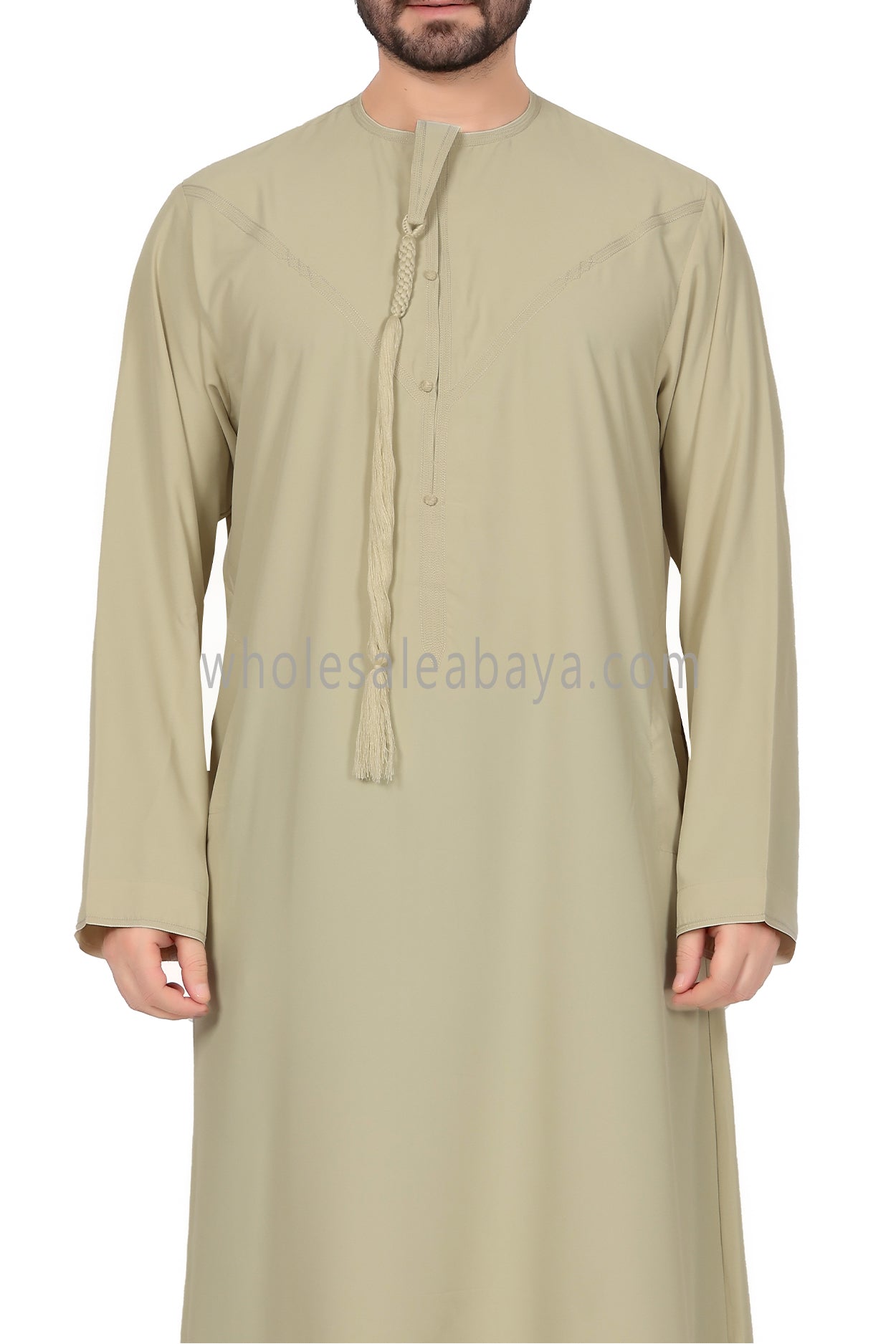 Men's Premium Emirati Thoube  With Buttons & Tassel Dark Cream