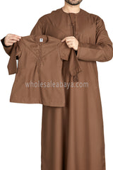 Men's Premium Emirati Thoube  With Buttons & Tassel Caramel Brown