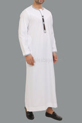 Men's Embroidered Omani Thoube With Tassel 90074 White