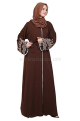 Nida Open Abaya With Embroidered Sleeves