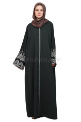 Nida Open Abaya With Embroidered Sleeves