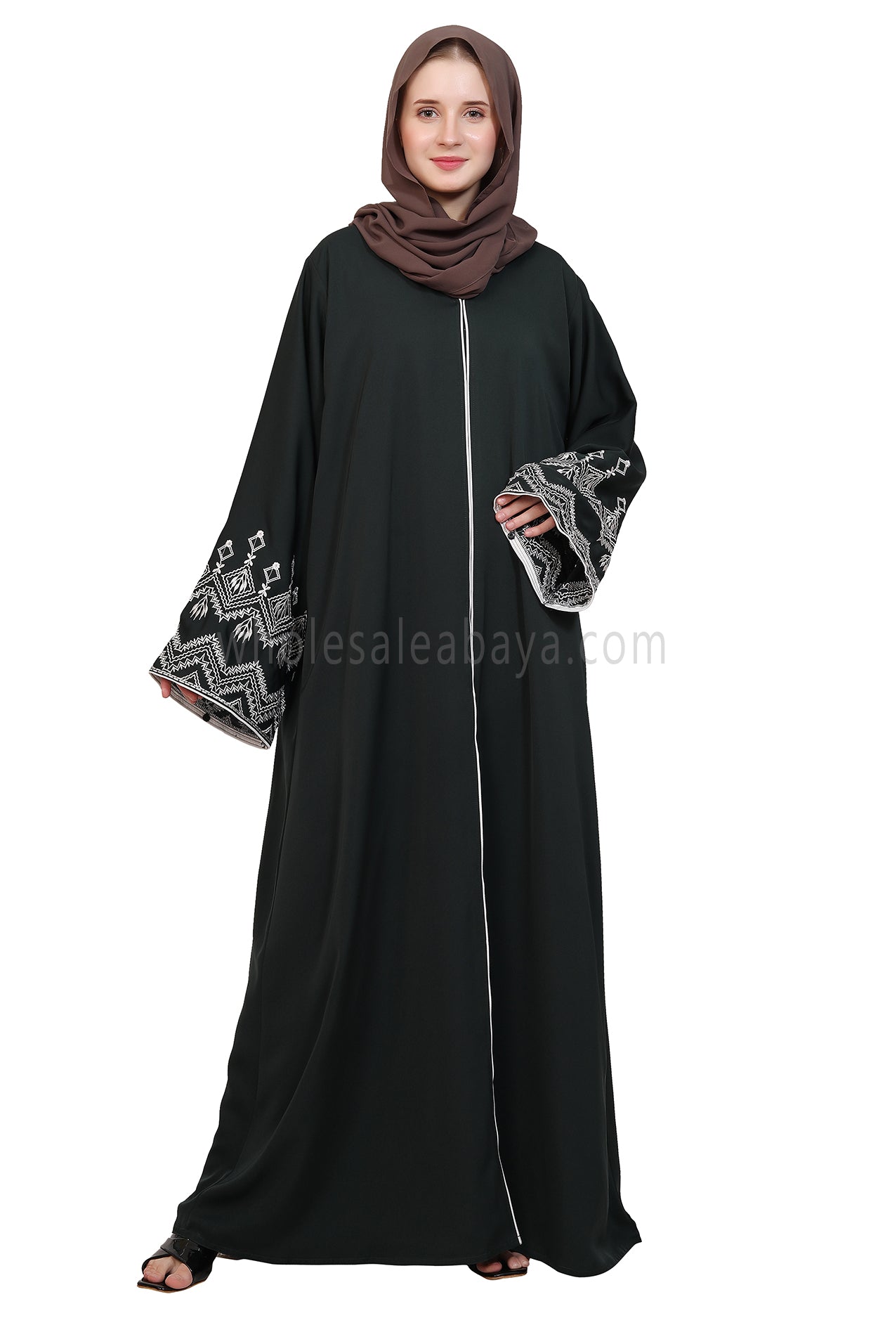Nida Open Abaya With Embroidered Sleeves