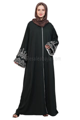 Melange Open Abaya With Embroidered Sleeves