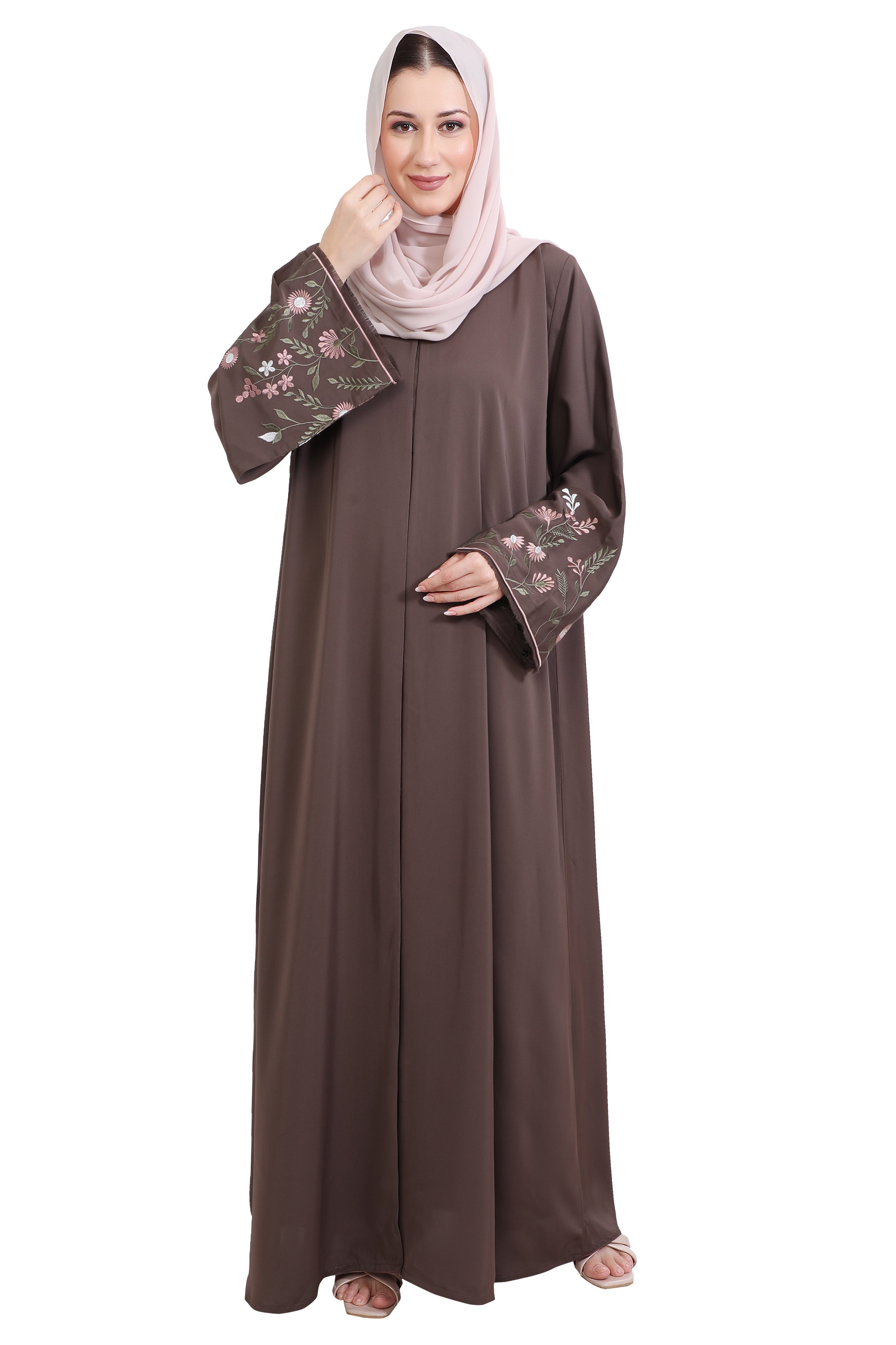 Nida Open Abaya With Embroidered Sleeves