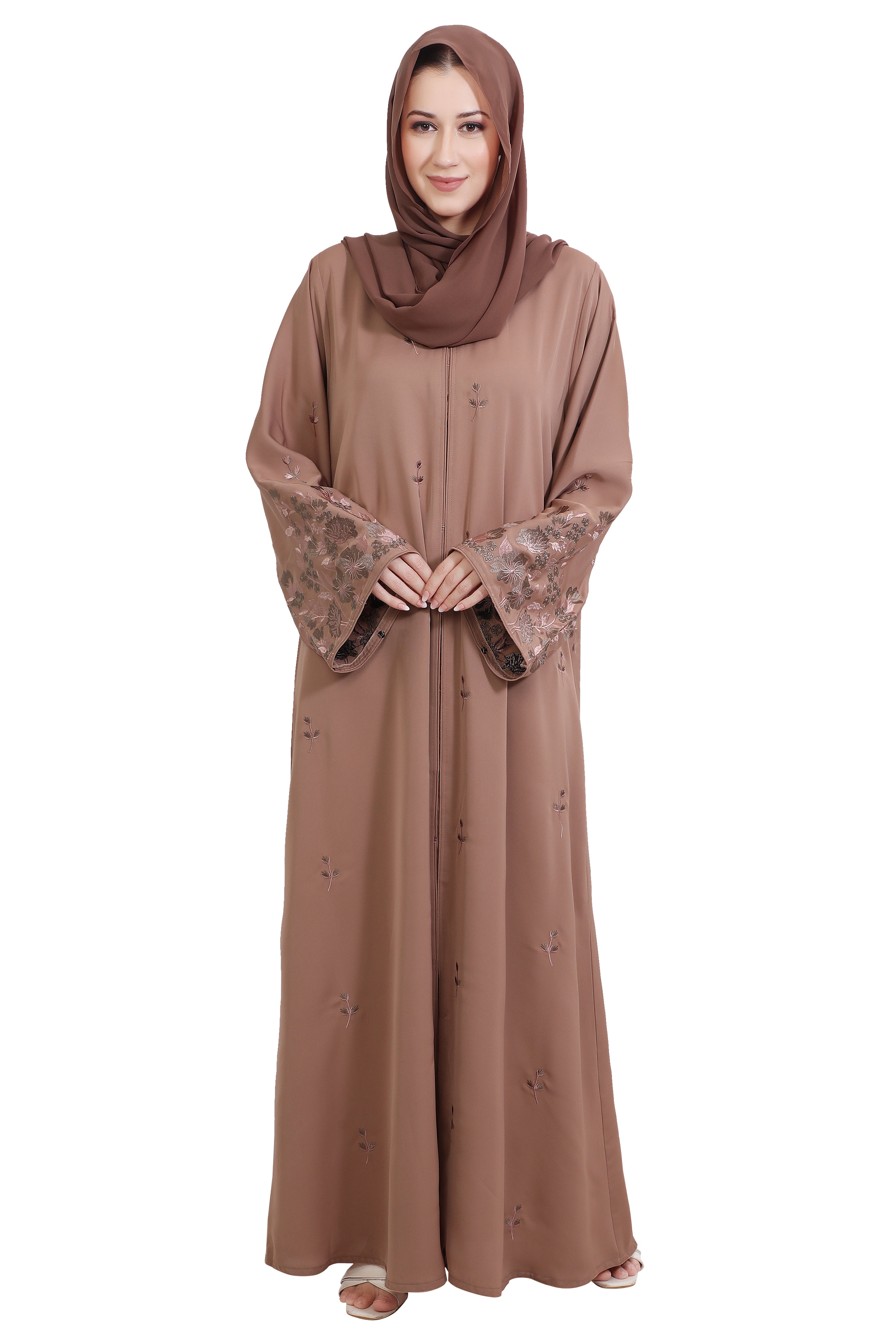 Nida Open Abaya With Motif Embroidery And Embroidered Sleeves