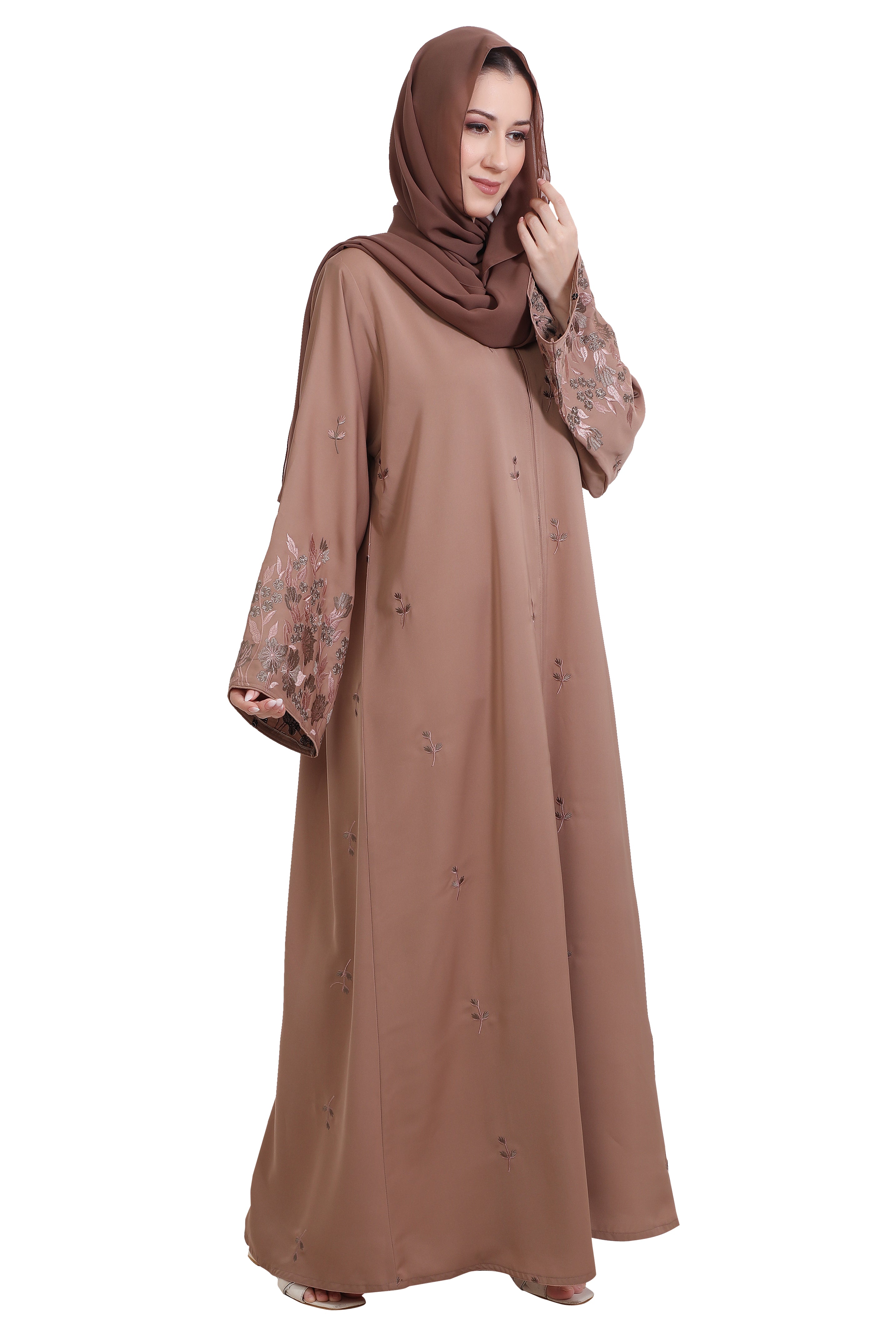 Nida Open Abaya With Motif Embroidery And Embroidered Sleeves