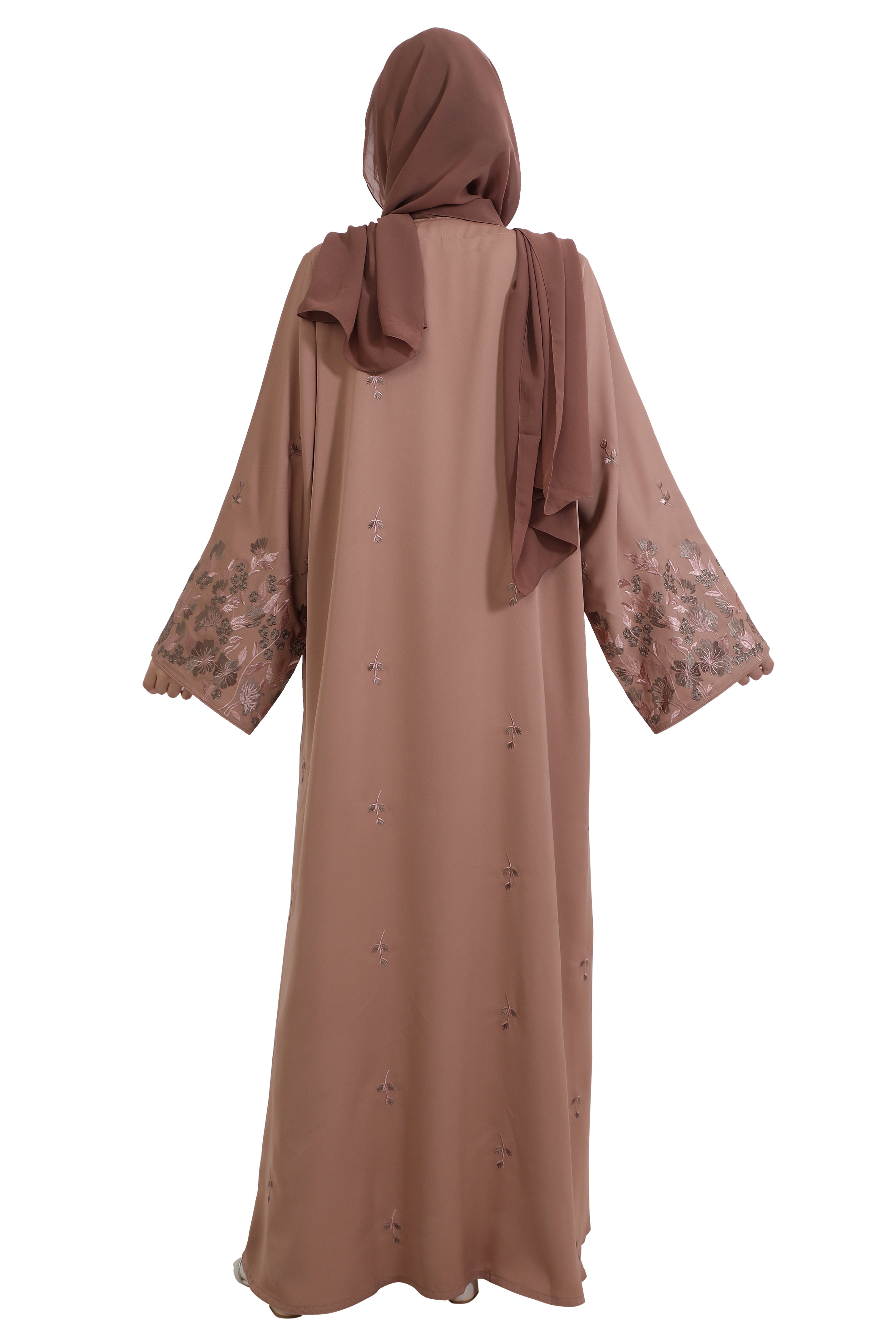Nida Open Abaya With Motif Embroidery And Embroidered Sleeves