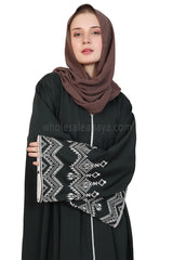 Melange Open Abaya With Embroidered Sleeves