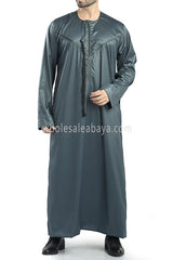 Men's Shiny Omani Thoube with Designer Tassel Smoke Green