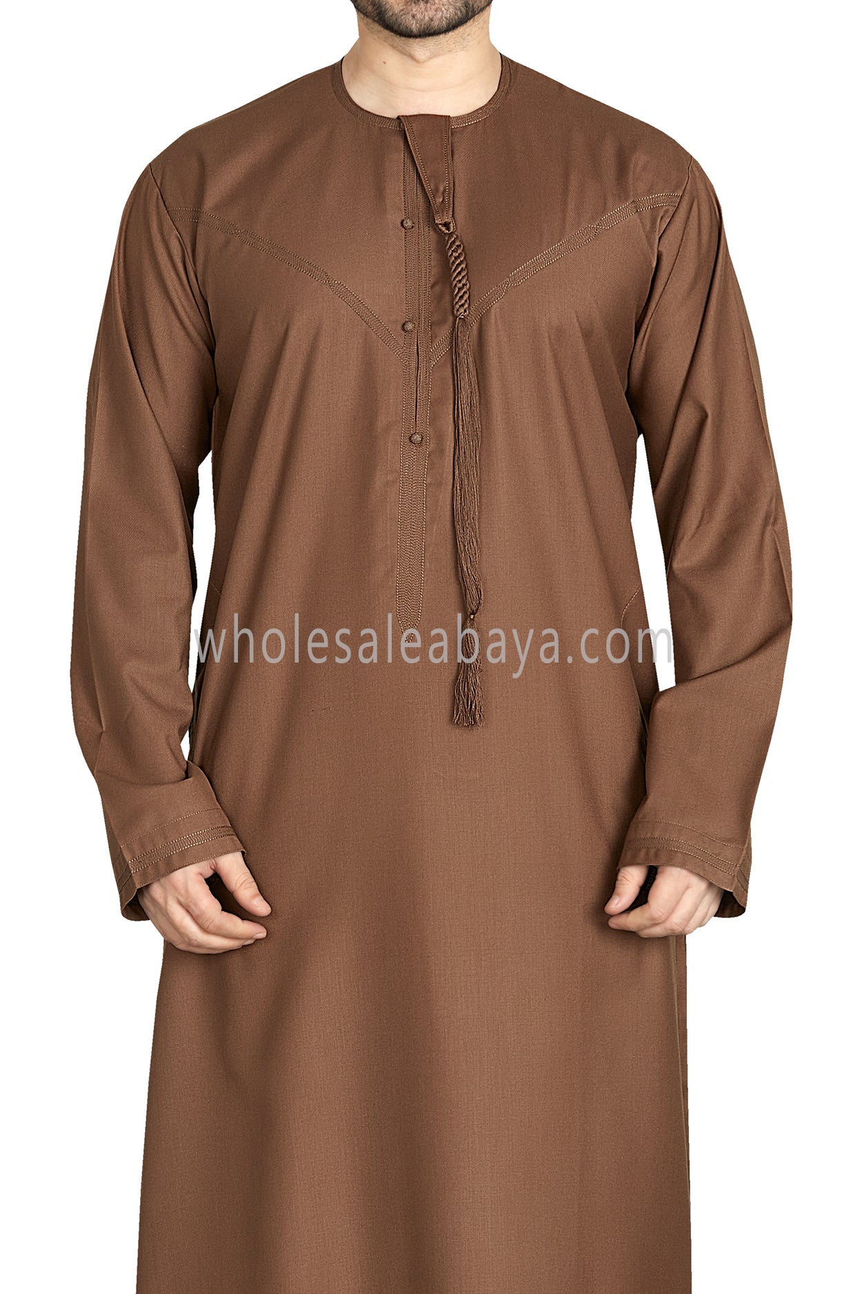 Men's Premium Emirati Thoube  With Buttons & Tassel Caramel Brown