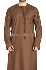 Men's Premium Emirati Thoube  With Buttons & Tassel Caramel Brown