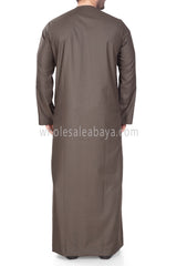 Men's Classic Plain Omani Thoube With Front Zip Dark Brown