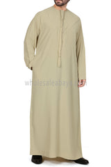 Men's Premium Emirati Thoube  With Buttons & Tassel Dark Cream