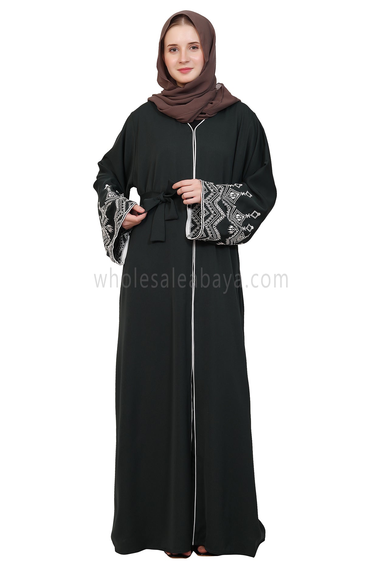 Nida Open Abaya With Embroidered Sleeves