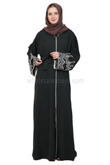 Melange Open Abaya With Embroidered Sleeves