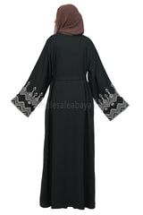 Melange Open Abaya With Embroidered Sleeves