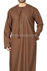 Men's Premium Emirati Thoube  With Buttons & Tassel Caramel Brown