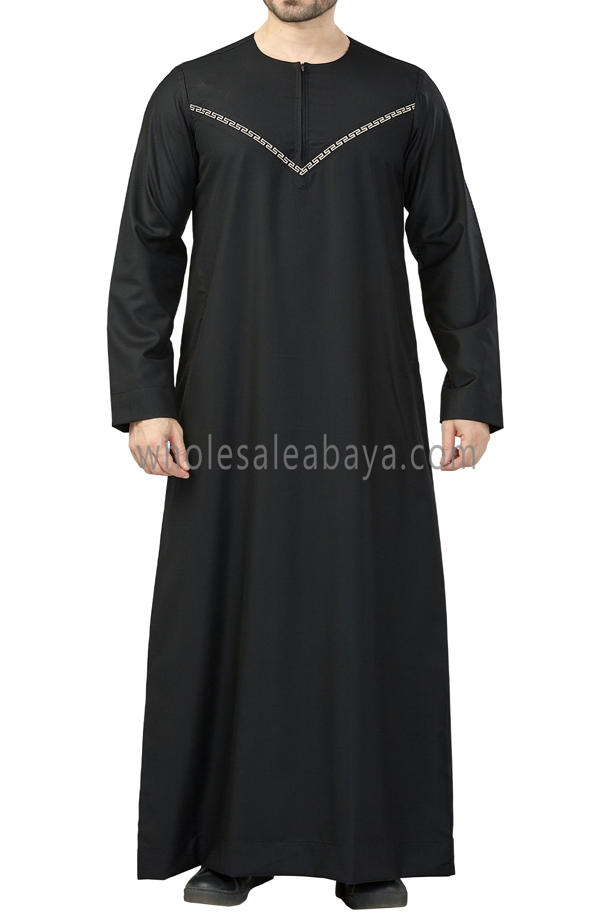 Premium Quality Omani Thoubes with Embroidered "V" Stitching Black and Gold