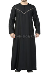 Premium Omani Thoubes with Embroidered "V" Stitching Black