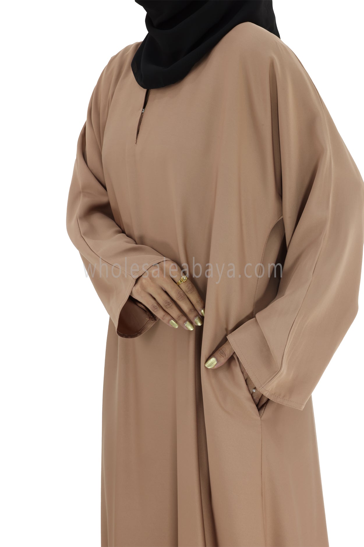 Plain Closed Abaya With  A-Line Straight Cut Caramel Brown Colour