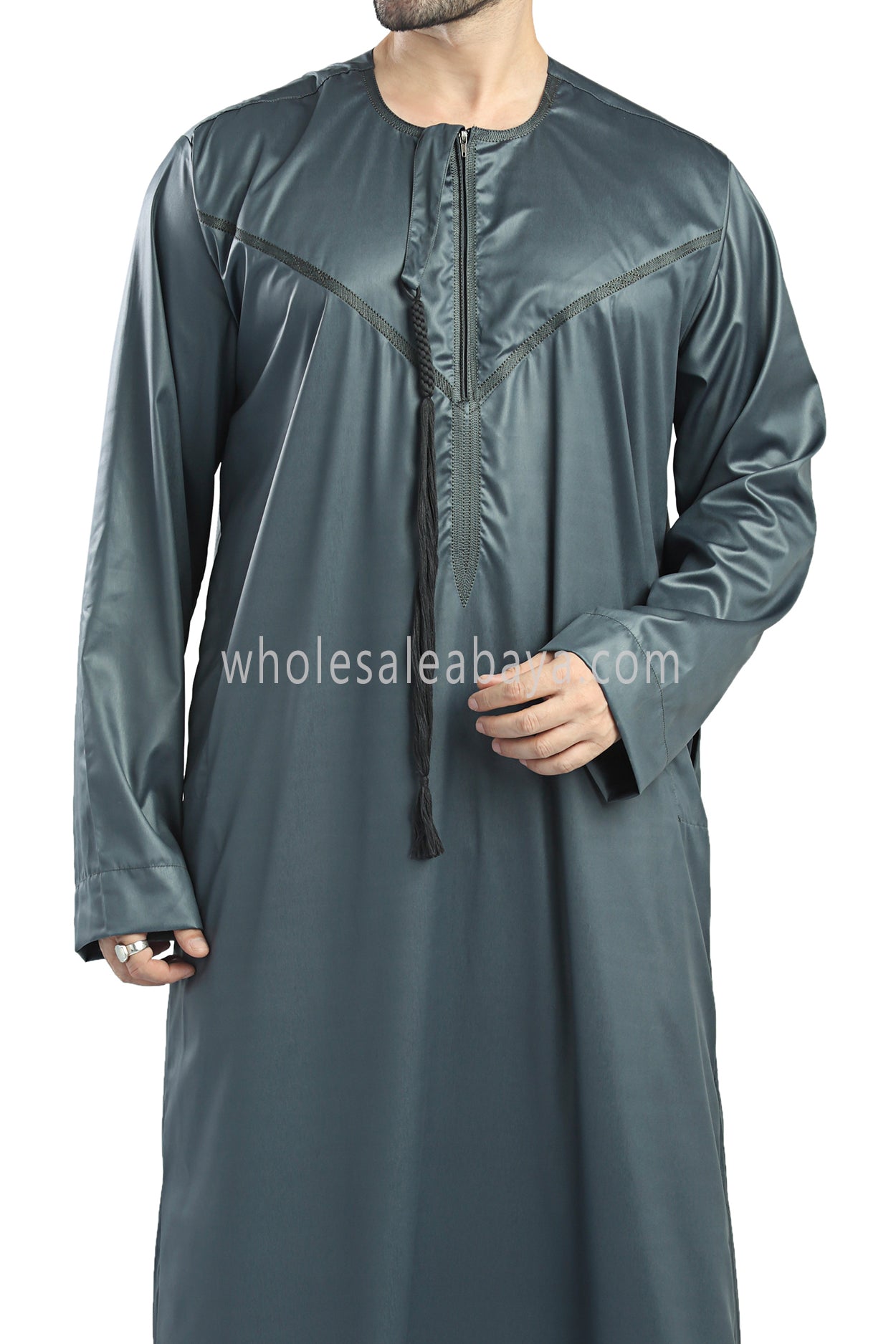 Men's Shiny Omani Thoube with Designer Tassel Smoke Green