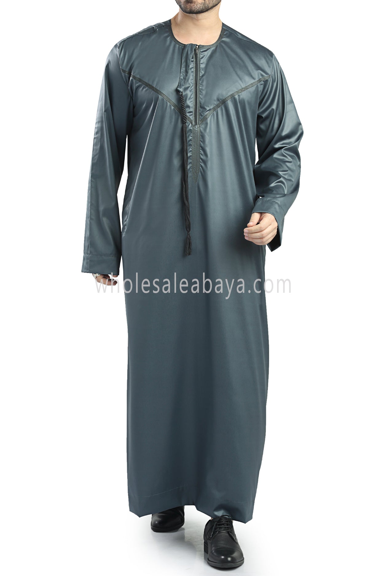 Men's Shiny Omani Thoube with Designer Tassel Smoke Green