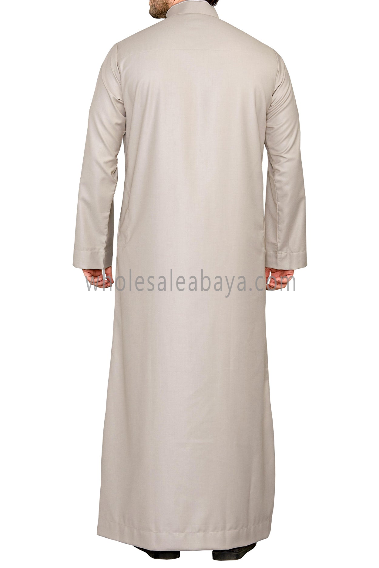 Elegant Men's Collar Thoube With Embroidery Stone Beige