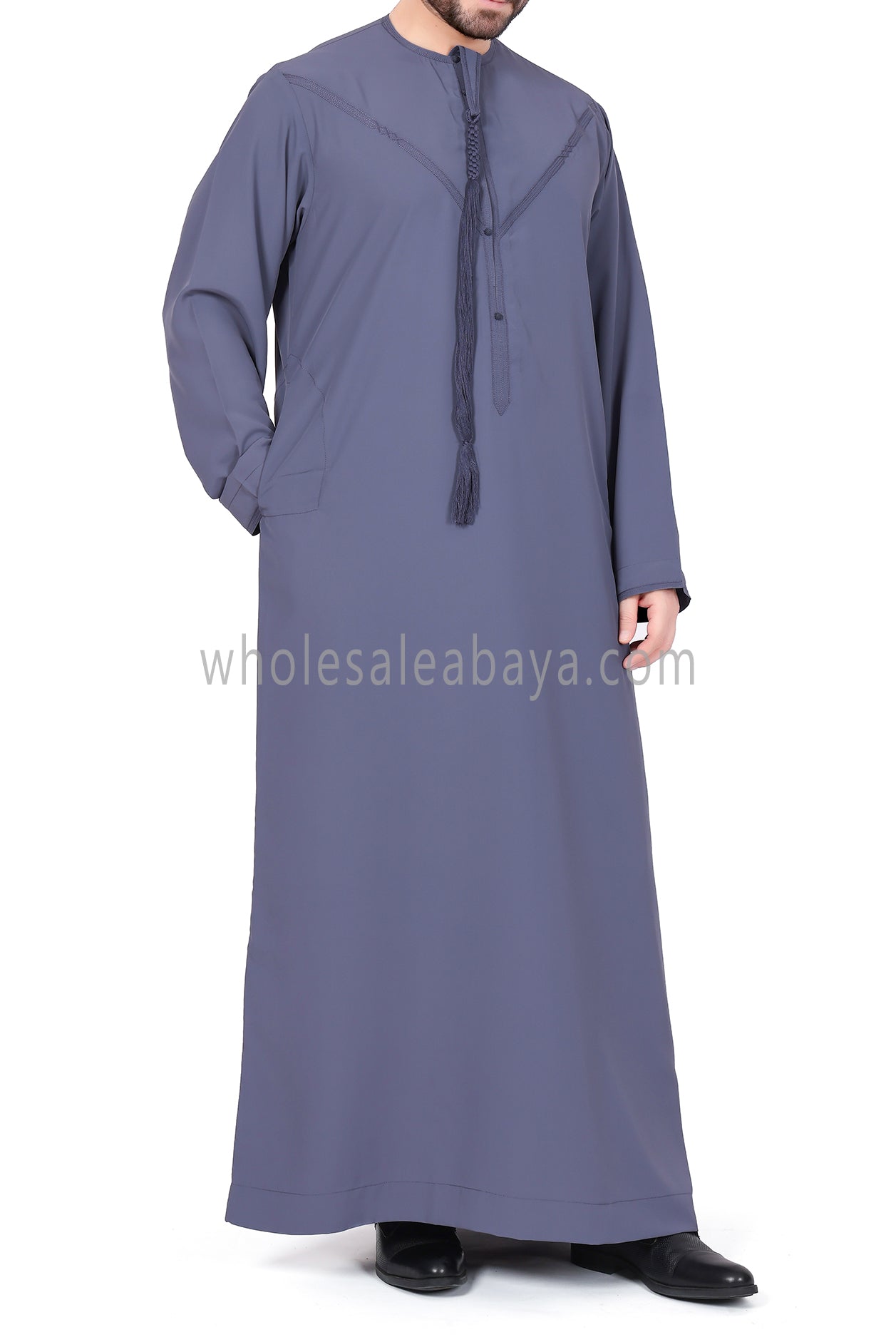Men's Premium Emirati Thoube  With Buttons & Tassel Azure Blue