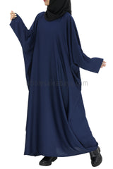 Plain Closed Butterfly Abaya With Inner Belt Navy Blue