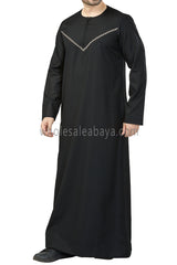 Premium Omani Thoubes with Embroidered "V" Stitching Black