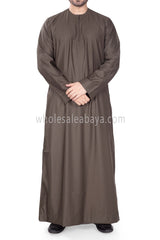 Men's Classic Plain Omani Thoube With Front Zip Dark Brown