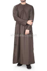 Men's Classic Plain Omani Thoube With Front Zip Dark Brown
