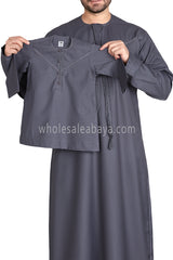 Men's Premium Emirati Thoube  With Buttons & Tassel Dark Grey