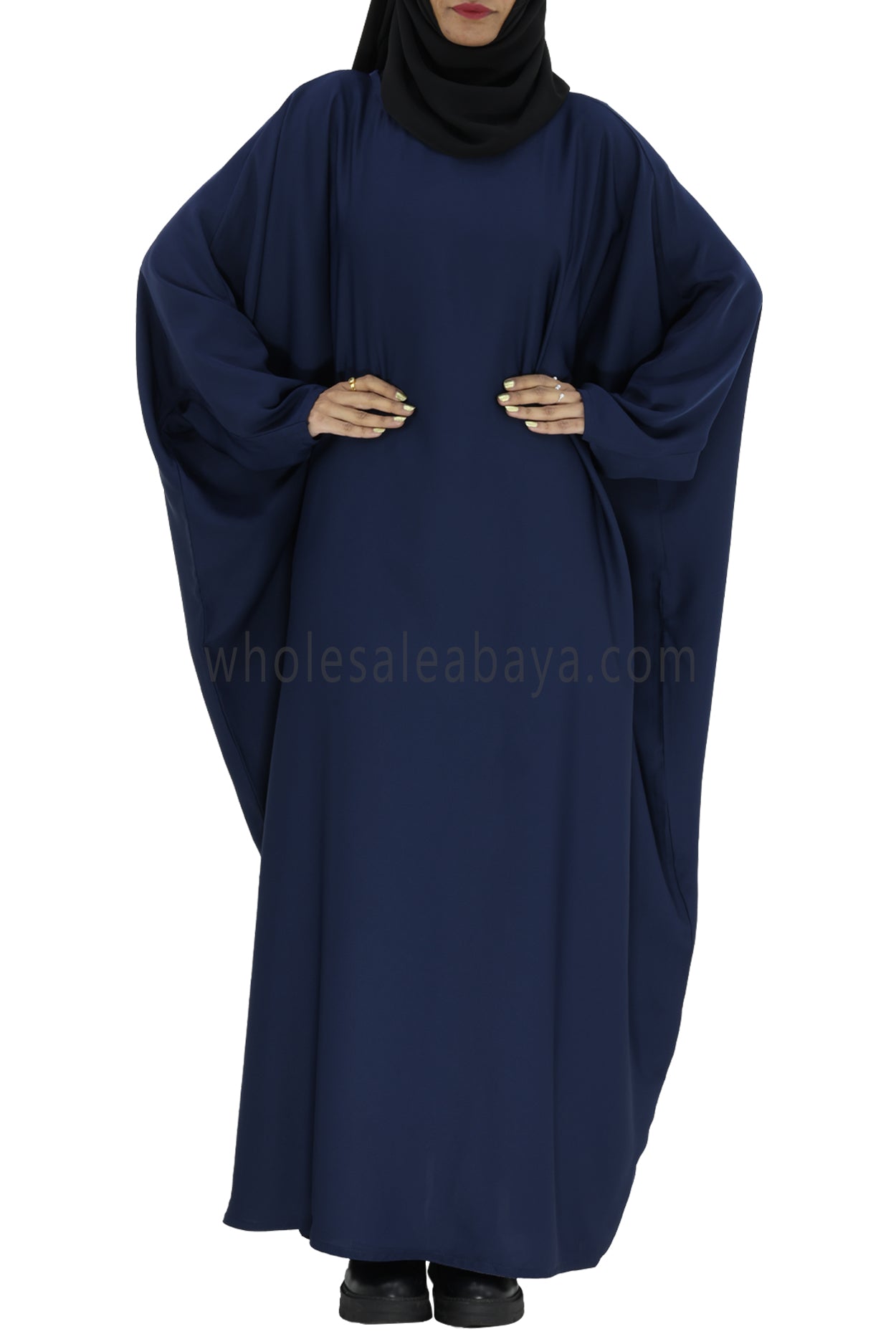 Plain Closed Butterfly Abaya With Inner Belt Navy Blue Colour