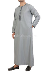 Men's Embroidered Omani Thoube With Tassel 90074 Light Grey
