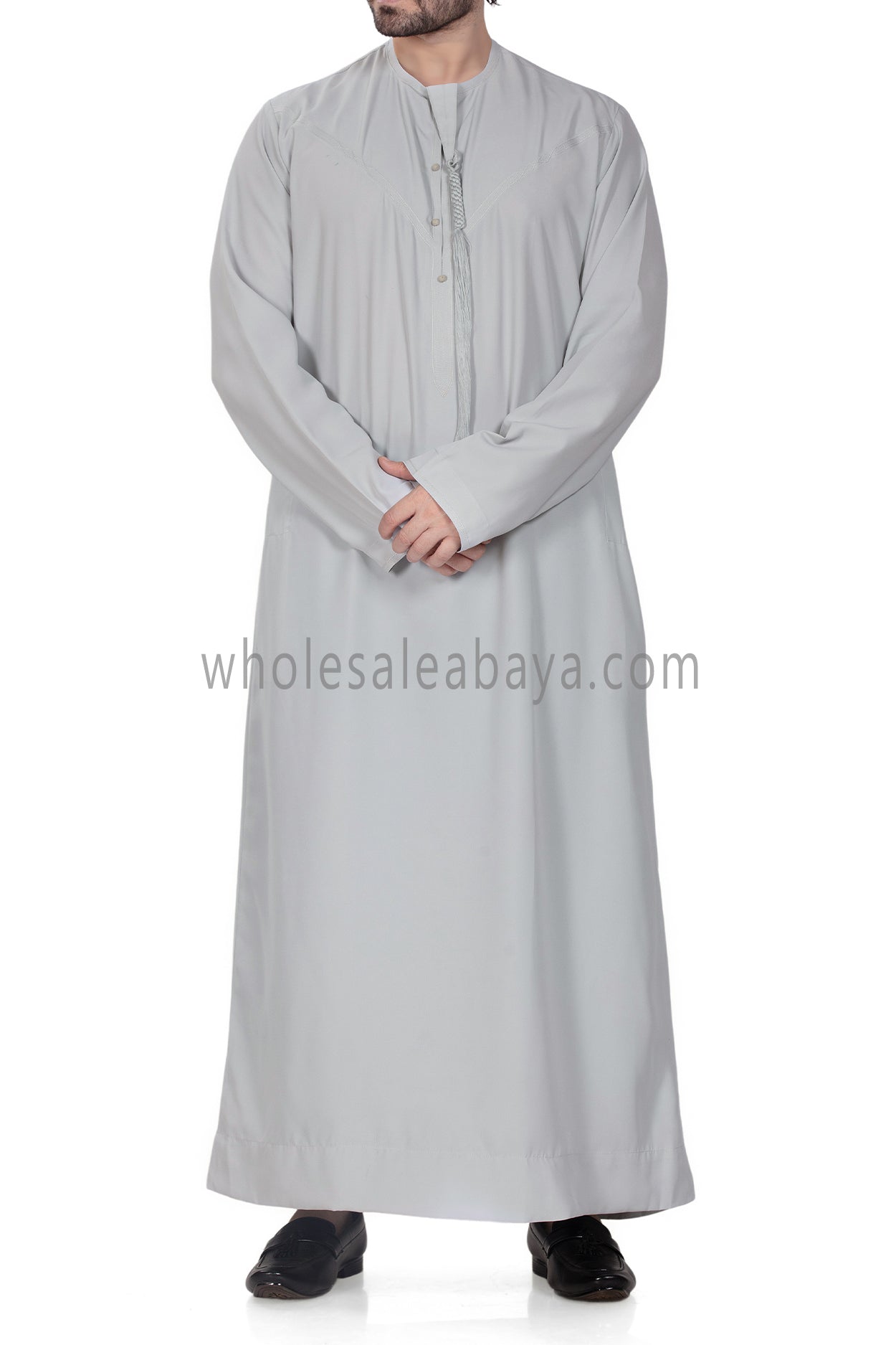 Men's Premium Emirati Thoube  With Buttons & Tassel Dove Grey