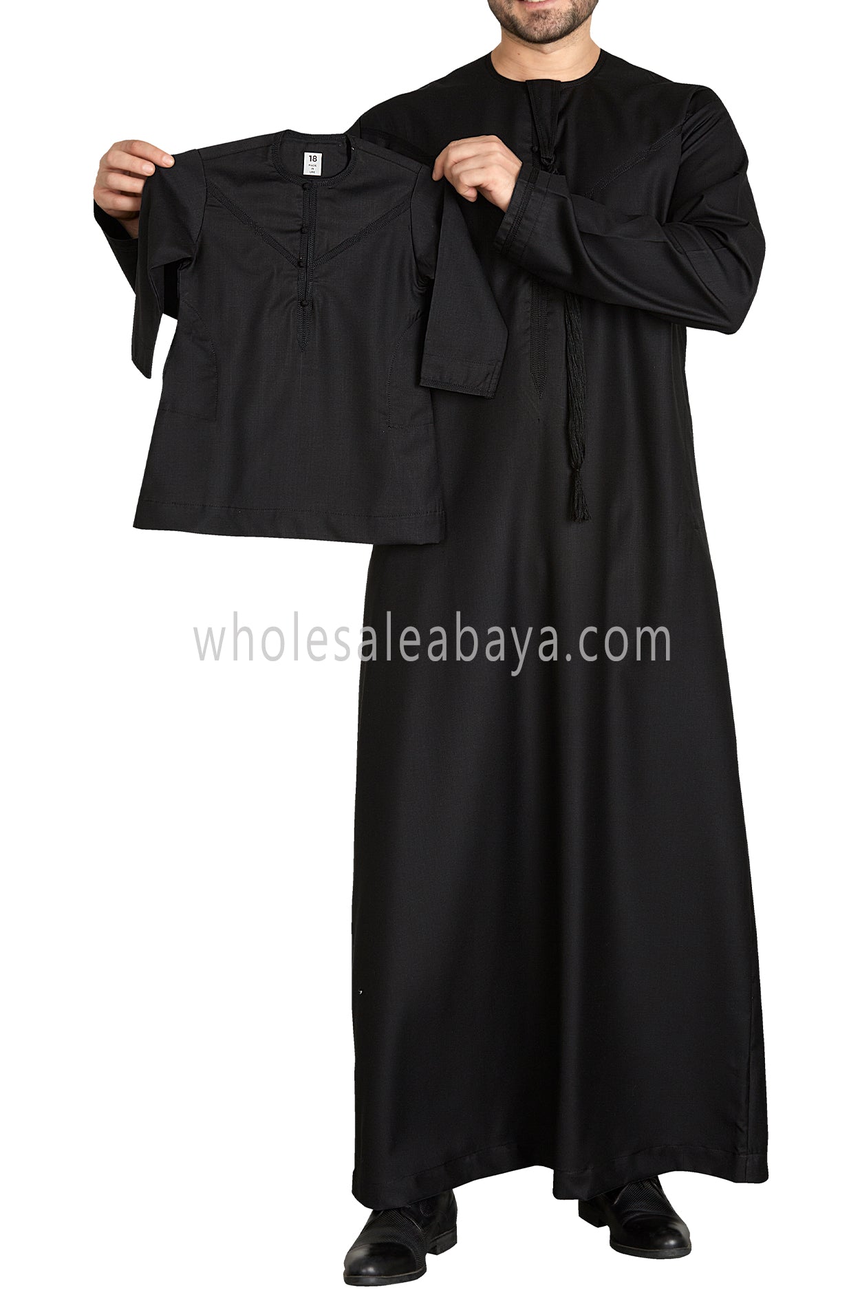 Men's Premium Emirati Thoube  With Buttons & Tassel Black
