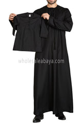 Men's Premium Emirati Thoube  With Buttons & Tassel Black