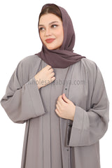 Front Open Nida Abaya With Buttons Light Grey 30051