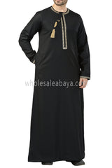 Premium Embroidered Omani Tassel Thoube Navy Black and Gold