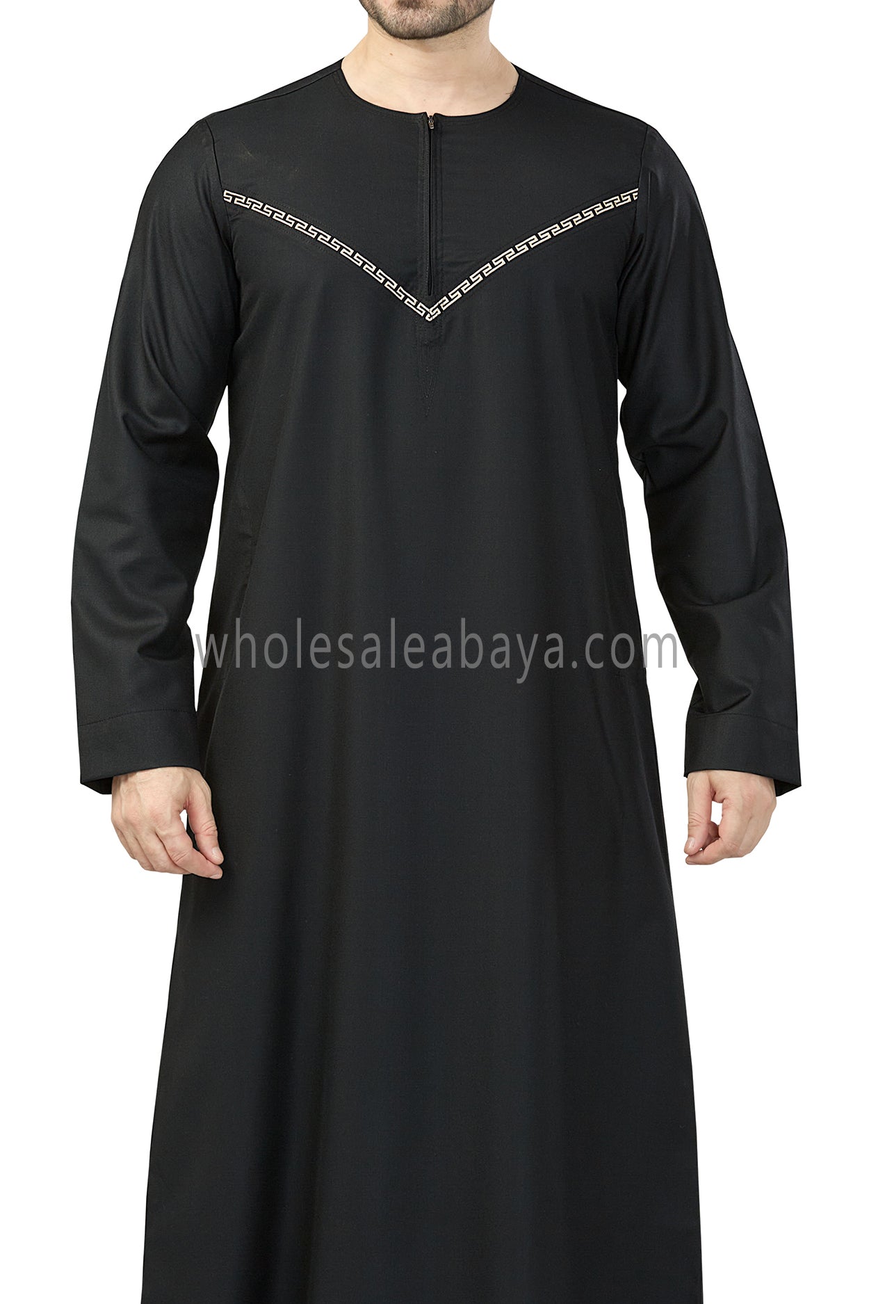 Premium Quality Omani Thoubes with Embroidered "V" Stitching Black and Gold
