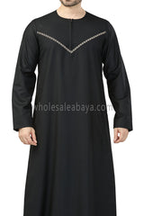 Premium Omani Thoubes with Embroidered "V" Stitching Black