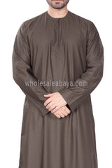 Men's Classic Plain Omani Thoube With Front Zip Dark Brown