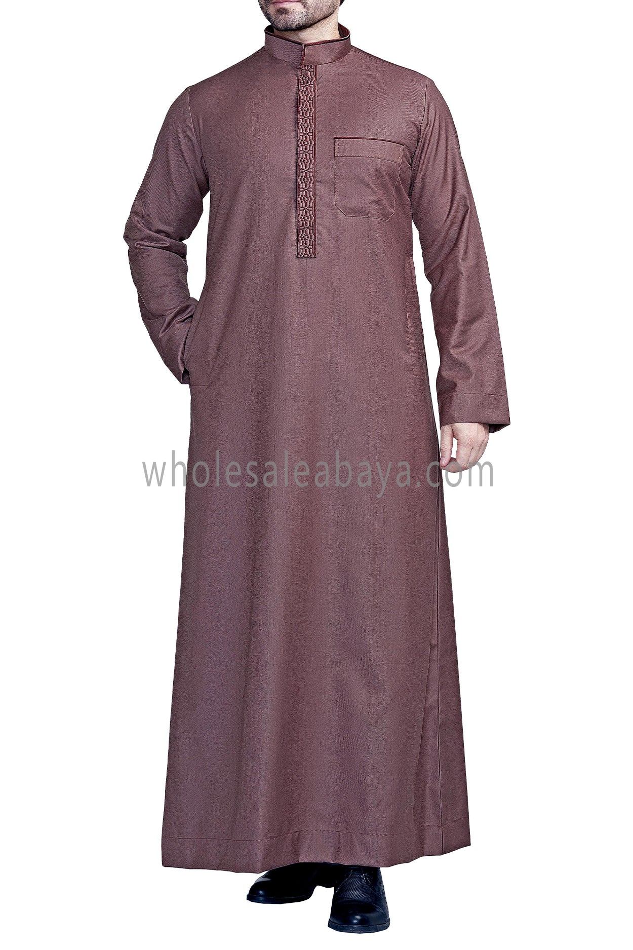 Elegant Men's Collar Thoube With Embroidery Ash Brown Colour