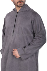 Premium Suede Hooded Thoube 90016 Grey
