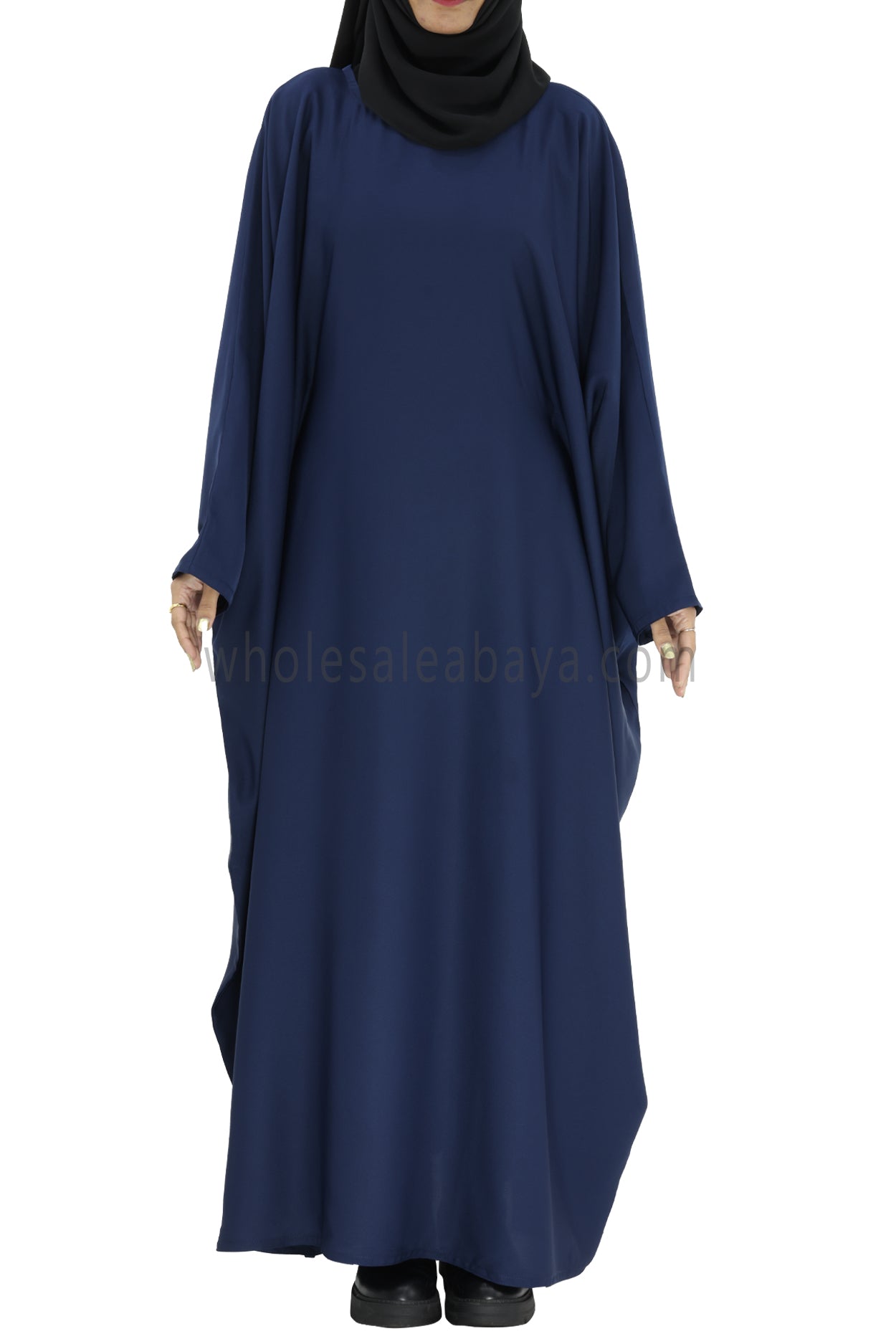 Plain Closed Butterfly Abaya With Inner Belt Navy Blue Colour